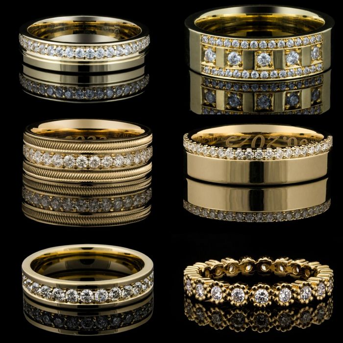 Obrączka złota z diamentami VS pasek diamentów, rząd diamentów 750