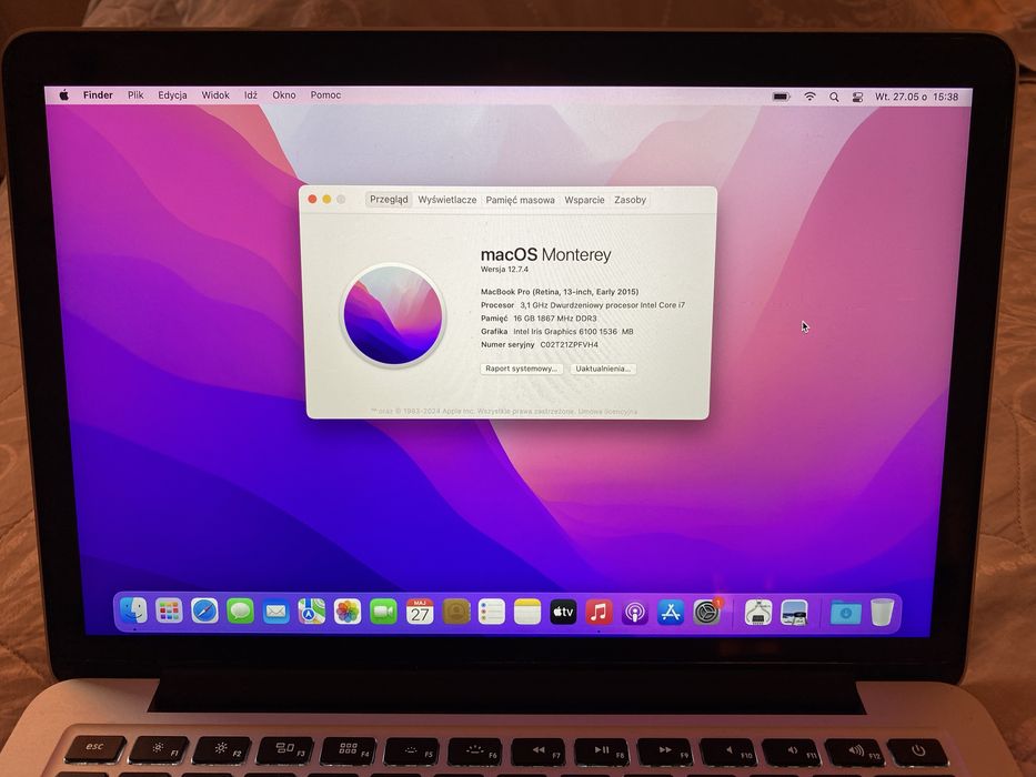 Apple MacBook Pro i7 Retina 13” early 2015 16GB ddr3 500GB ssd