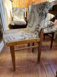 Komplet 6 krzeseł+ siedzisko+ 2 poduszki ( do renowacji)