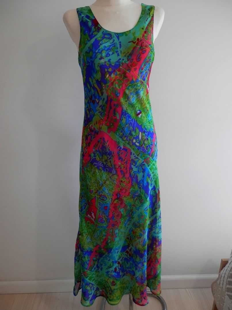 Sukienka Długa Żorżetowa Zwiewna Dwustronna Obłędna Kolorystyka L/XL