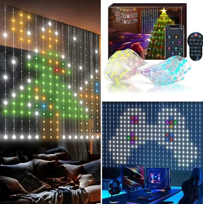 ТОП ПРОДАЖ Смарт Гирлянда Умная гирлянда штора 2*2м, Bluetooth, RGB