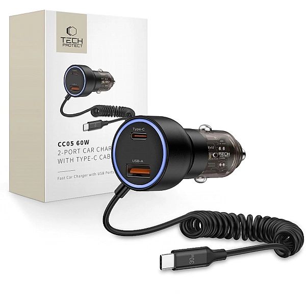 Tech-Protect Cc05/2-Port Car Charger Pd60W + Cable Black