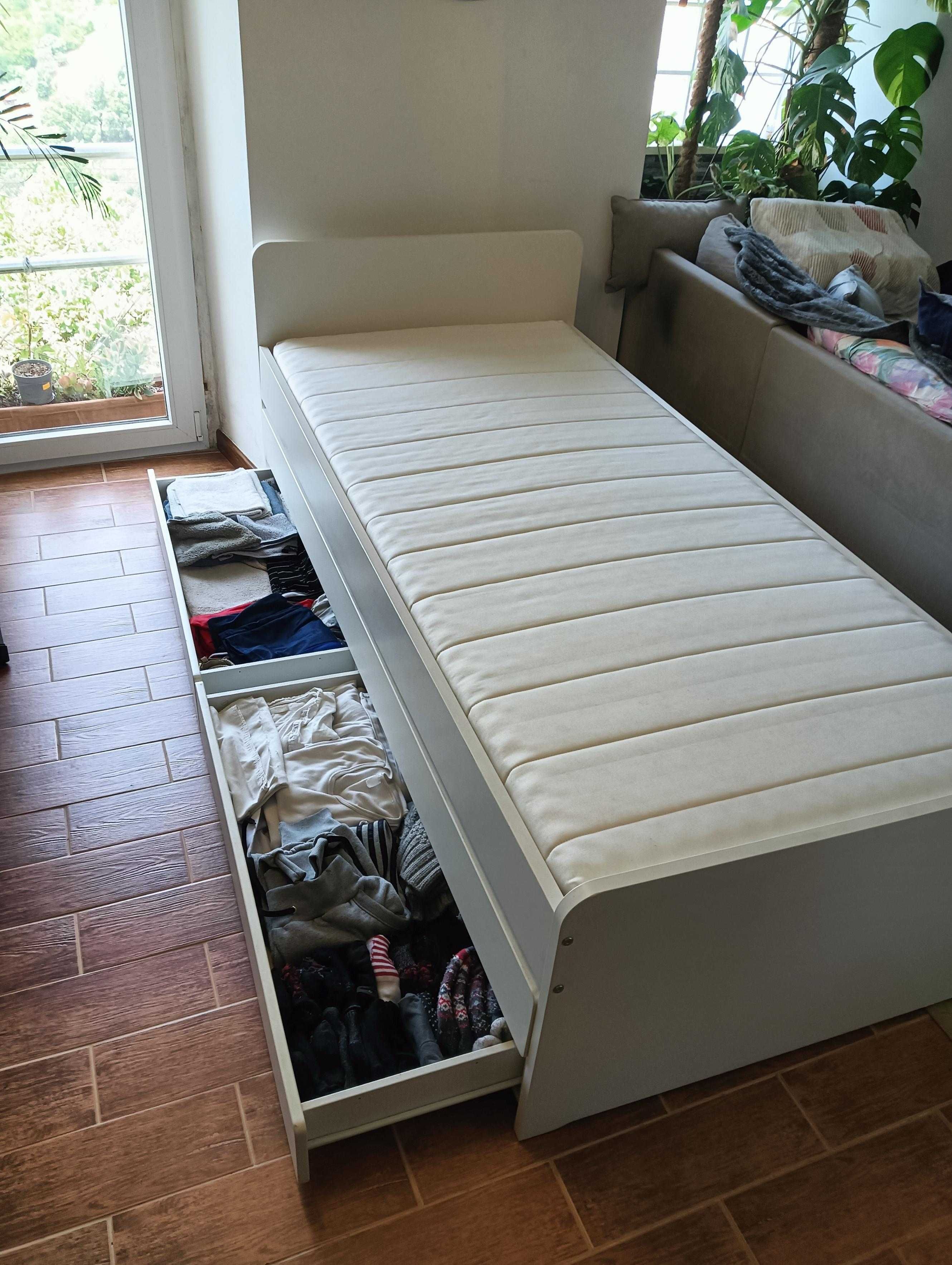 Cama individual + cama extra com colchões e gavetas arrumação