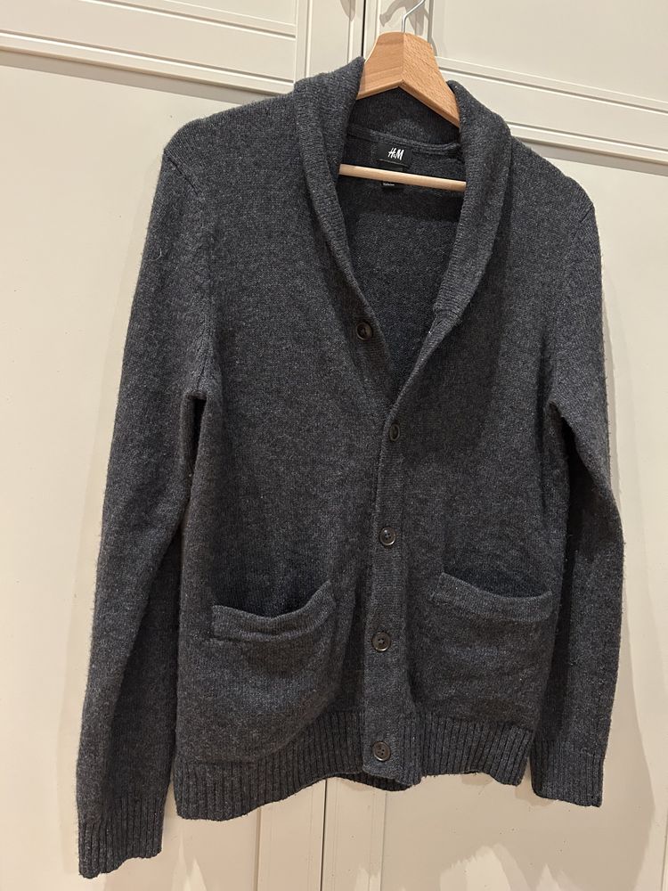 H&M dzianinowy kardigan sweter damski wełniany szary ciepły