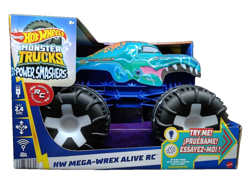NOWY Hot Wheels RC Monster Trucks Mega-Wrex Alive Światła dźwięk JBD90