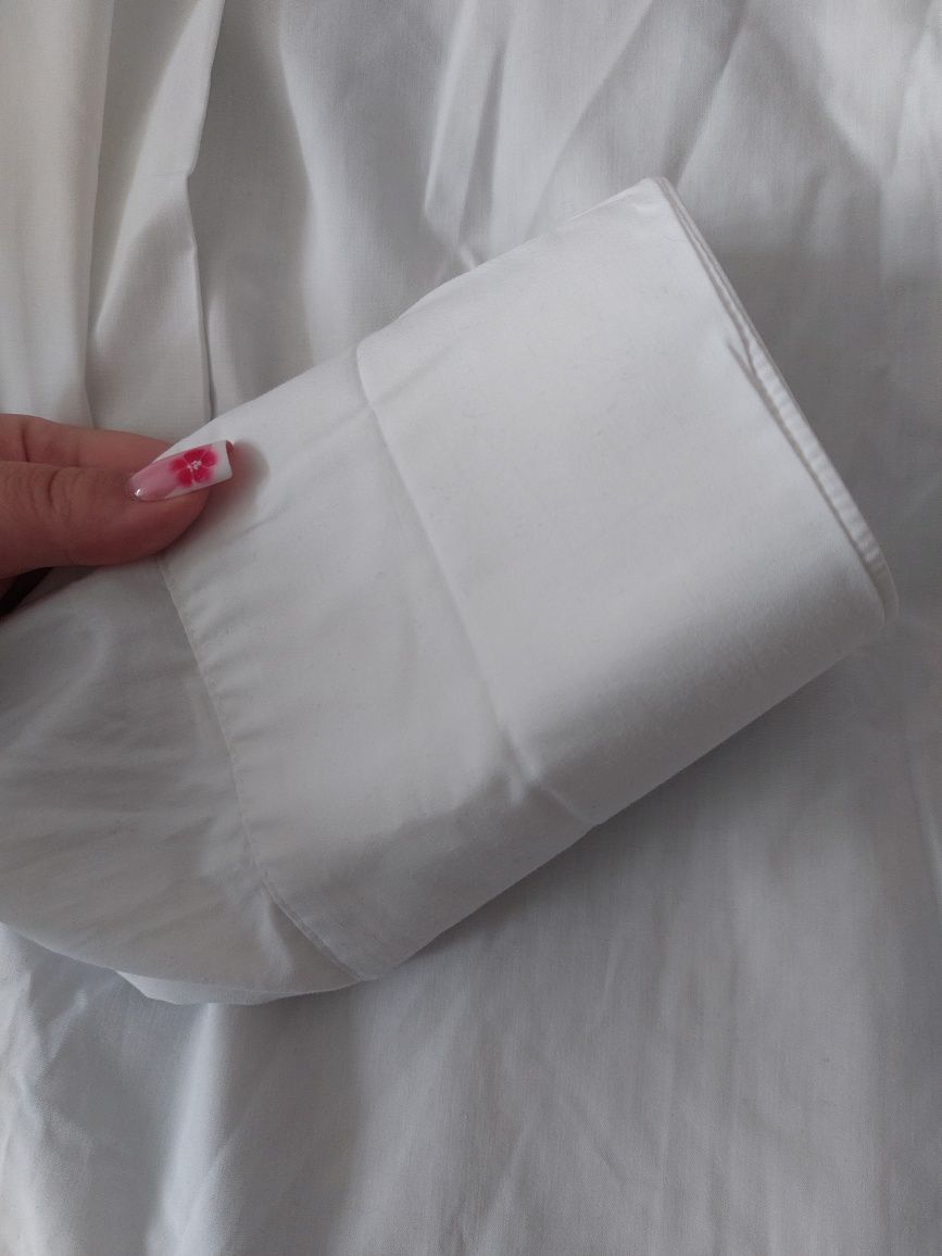 Biała koszula męska z długim rękawem z mankietami do spinek r. 39 (M)