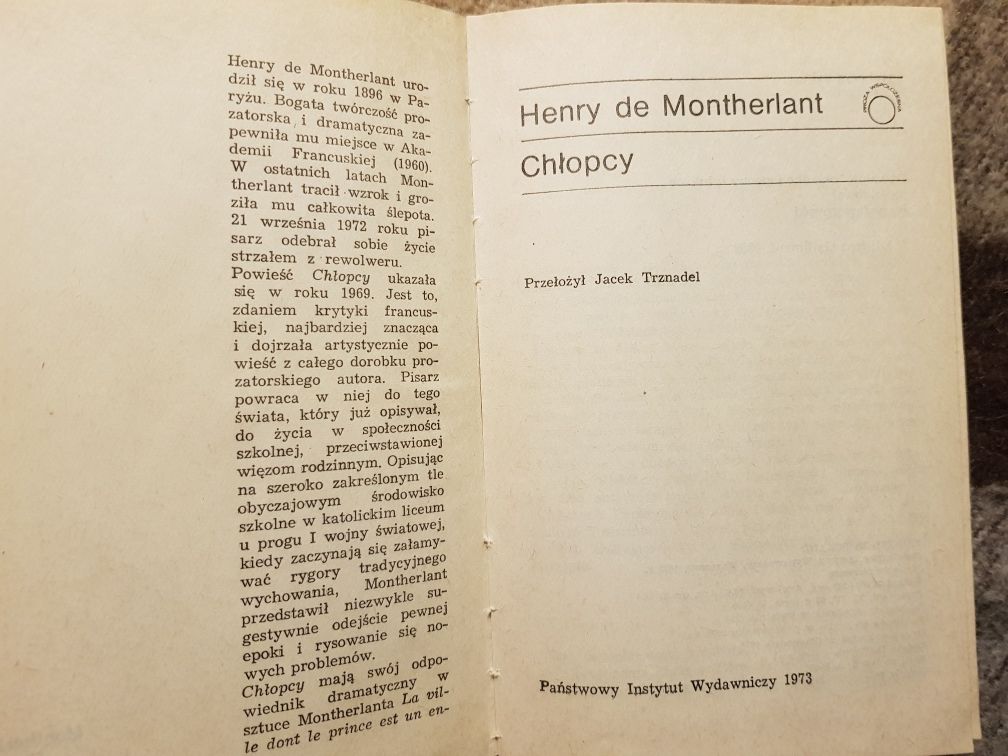 Henry de Montherlant Chłopcy PIW 1973