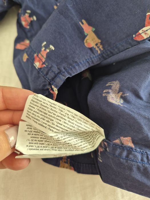 Niebieska koszula świąteczna 98 Mikołaj renifer christmas