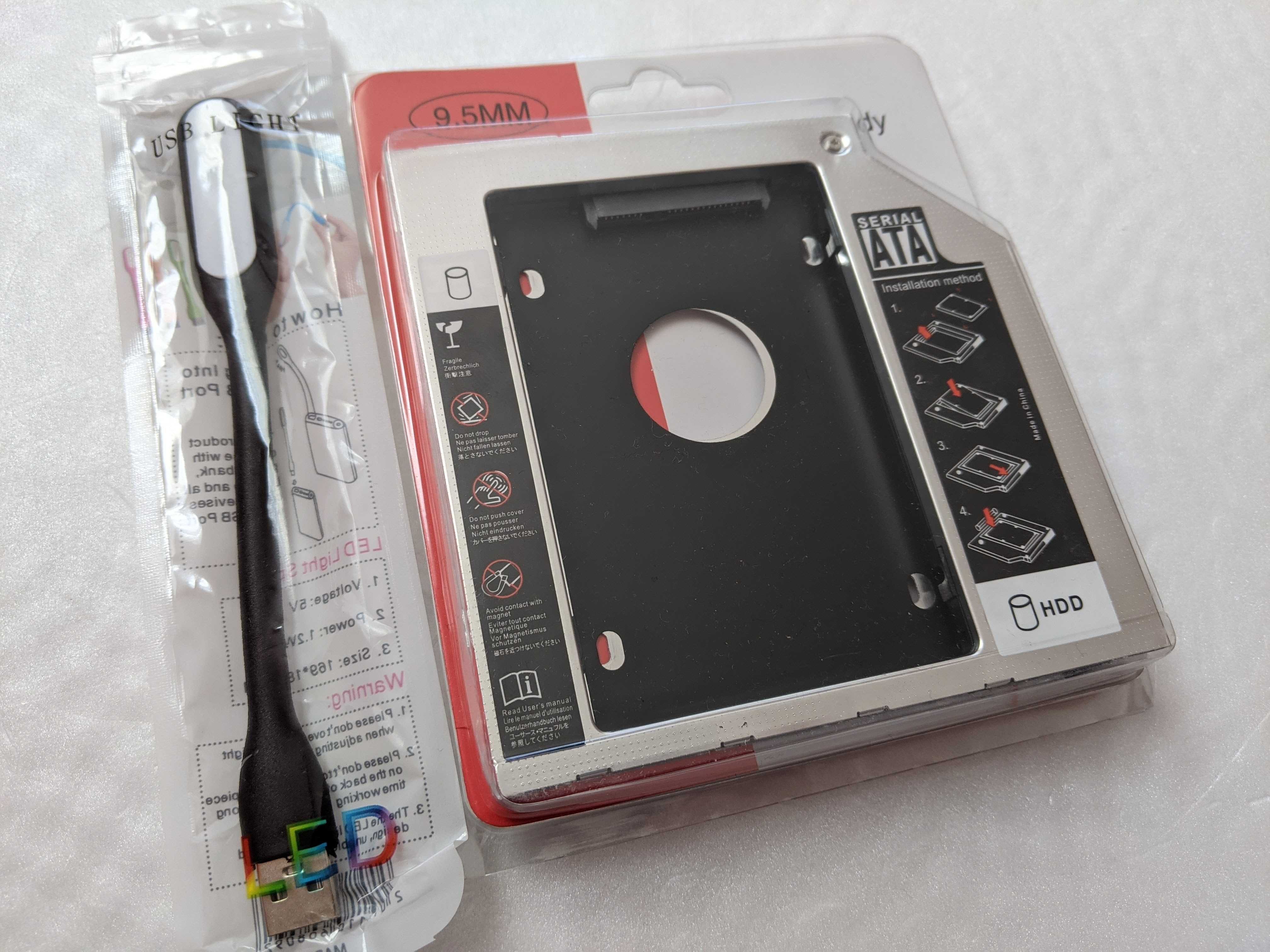 Optibay, case HDD/SSD 9.5/12.7мм, другий хард замість CD-ROMа+USB LED