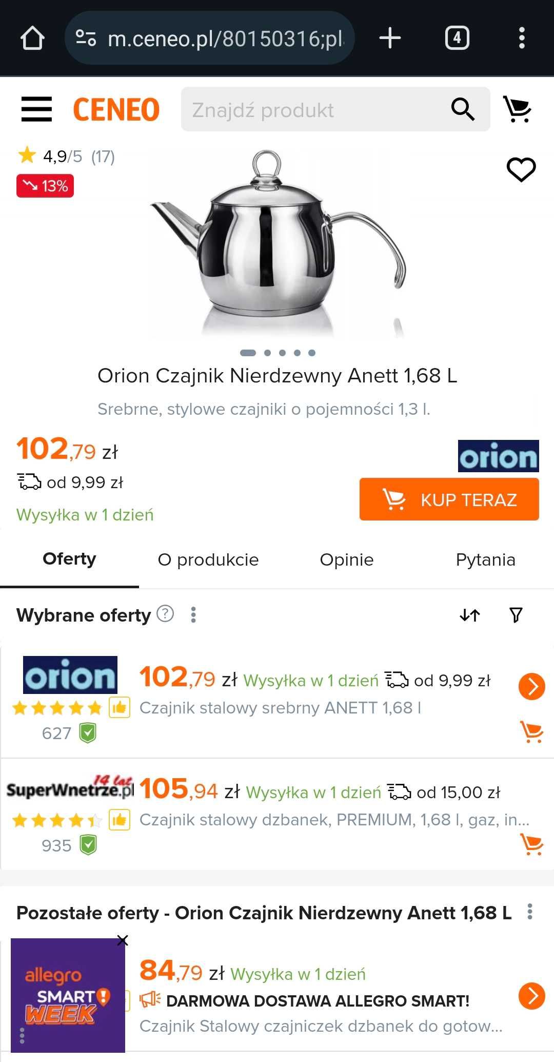 Czajnik stalowy orion indukcja