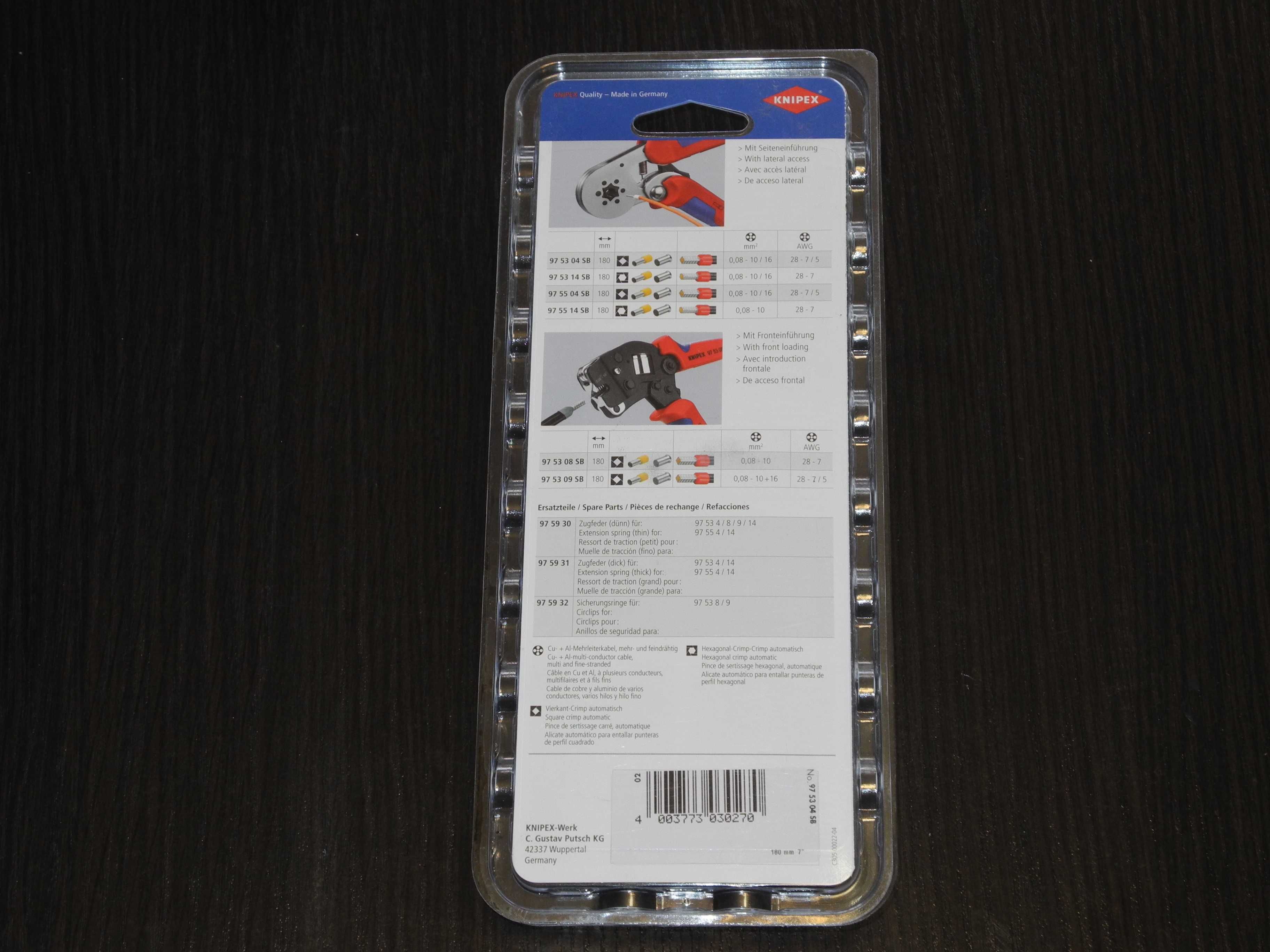 NOWE KNIPEX 97 53 04 Szczypce do zagniatania tulejek kablowych 16 mm2