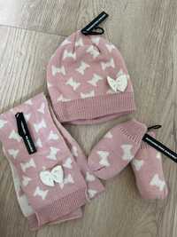 Набор шапка, шарф, перчатки для девочки 0-1 год