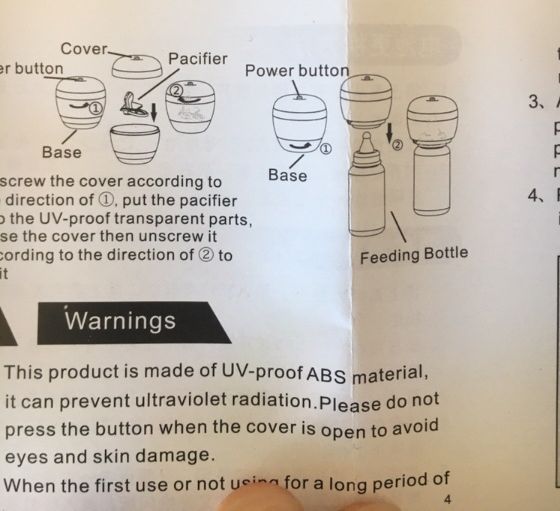 Esterilizador compacto portátil UV de chupetas e biberons