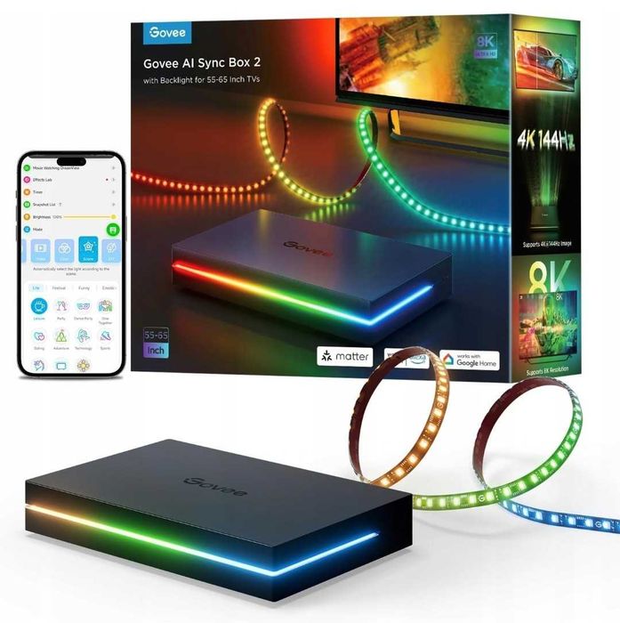 GOVEE AI SYNC BOX 2 Podświetlenie TV 55-65 Cali Taśma LED Do TV
