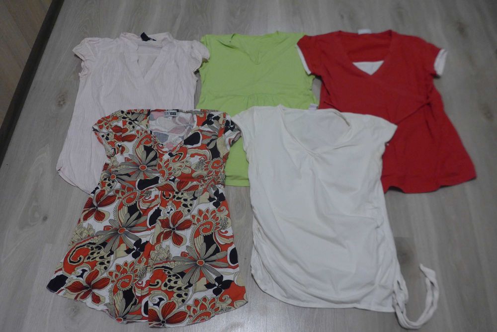 Zestaw bluzeczek ciążowych - rozmiar S - 5 sztuk + Gratis