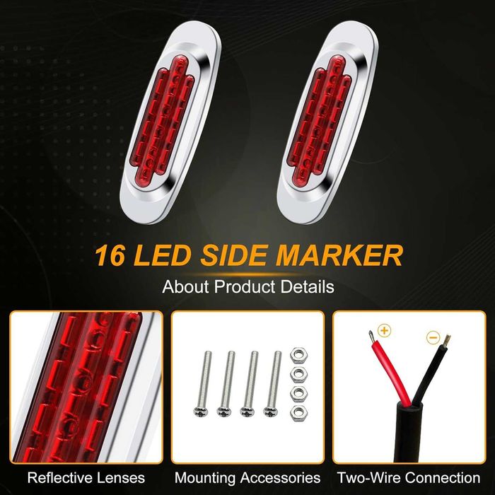 Ourbest Boczne światła obrysowe 16 diod LED 24 V 2 szt.