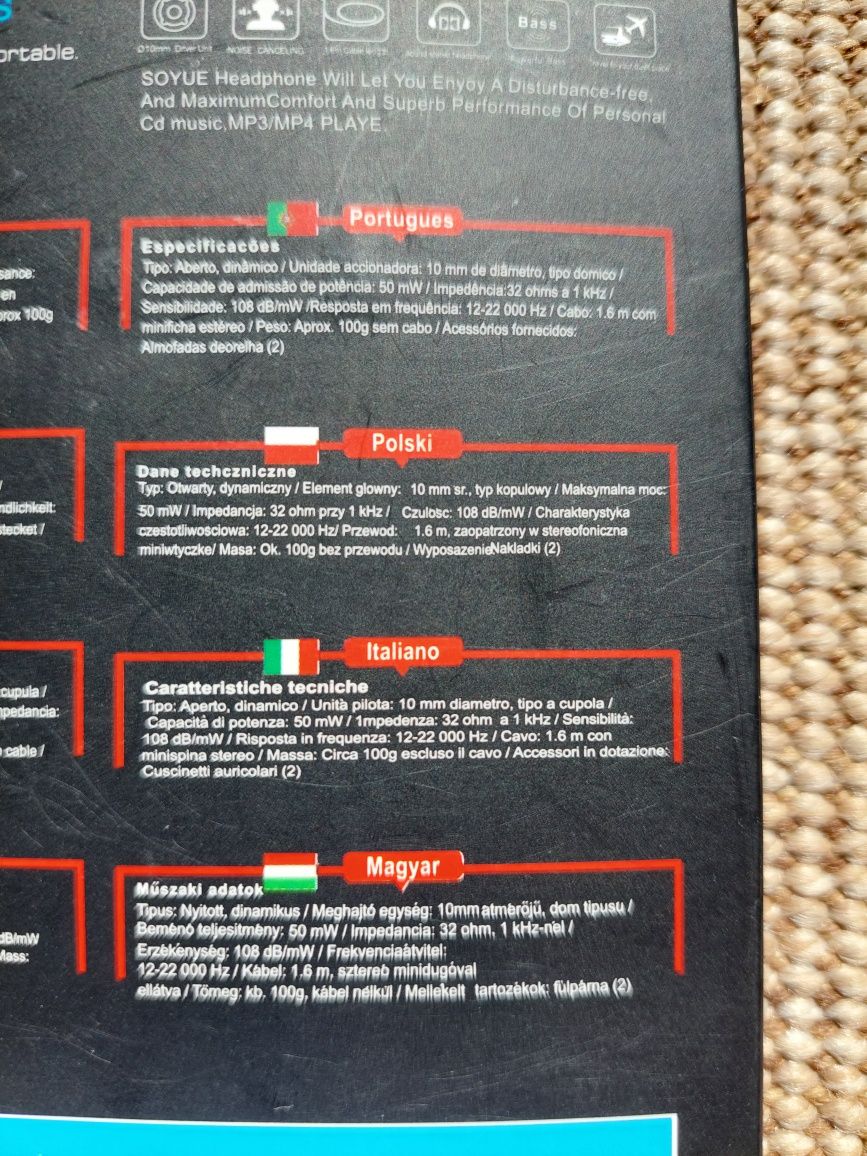 Słuchawki douszne przewodowe +zapasowe gumki do telefonu 3,5mm Souye S