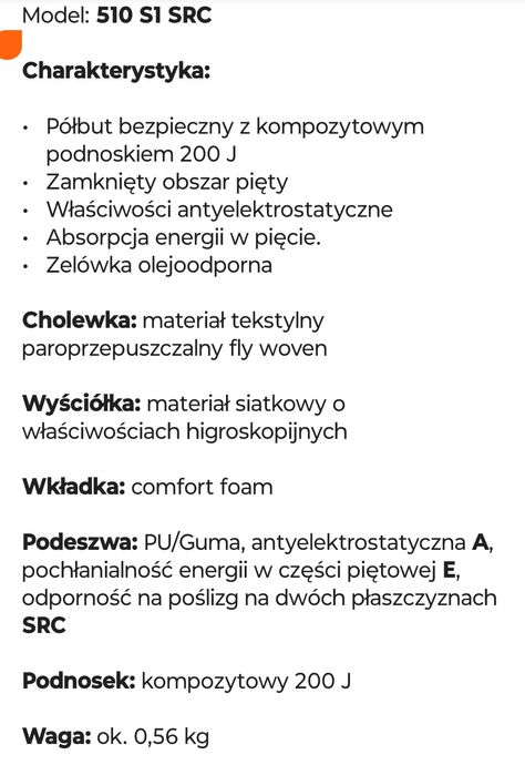 Obuwie robocze Super lekkie Galmag damskie Długość wkładki 25 cm.