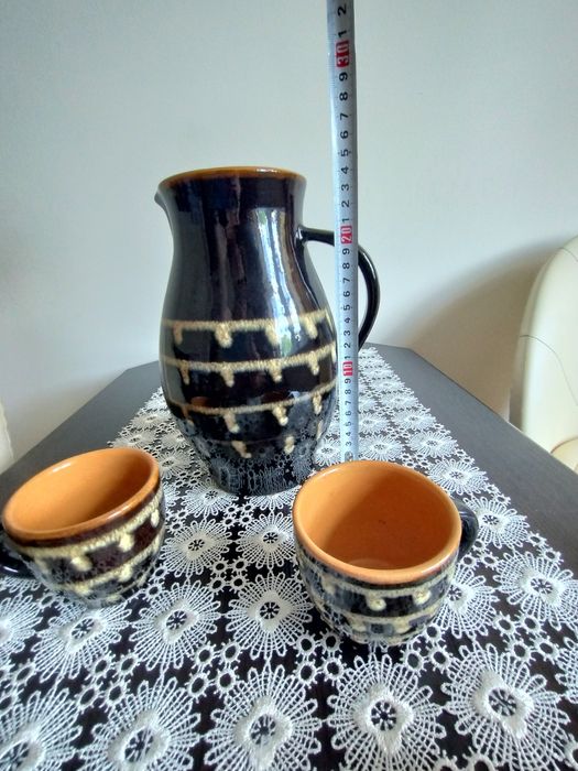 Komplet filiżanek z dzbankiem PRL gliniany na Święta