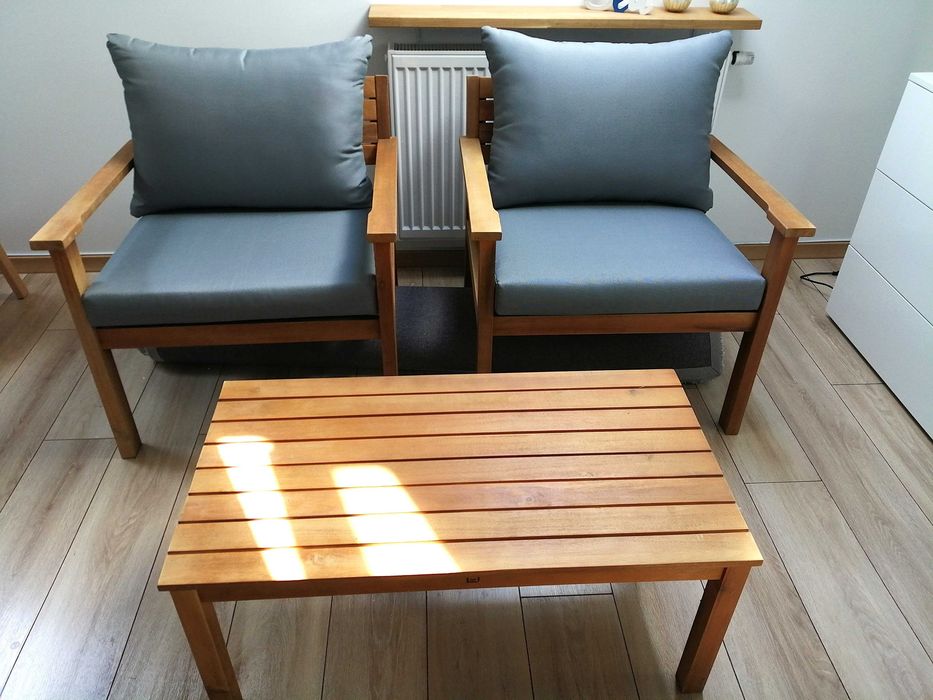 Zestaw mebli ogrodowych z poduszkami, drewno akacja NOWY!