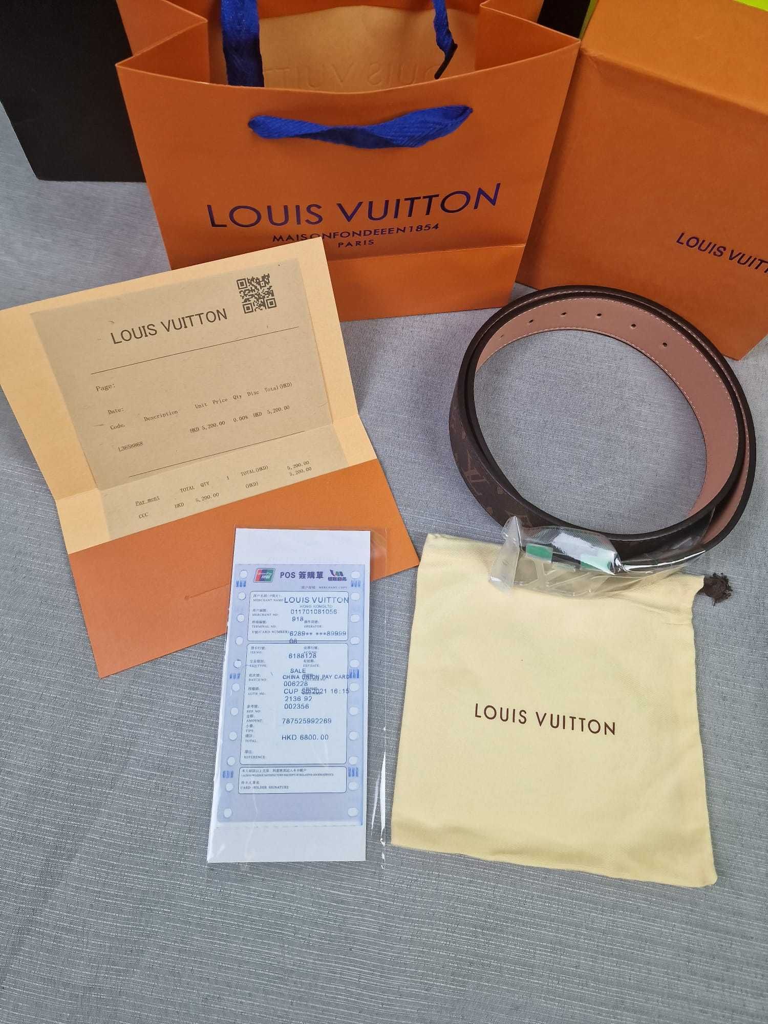 Pasek unisex skórzany klamra Louis Vuitton komplet pudełko LV