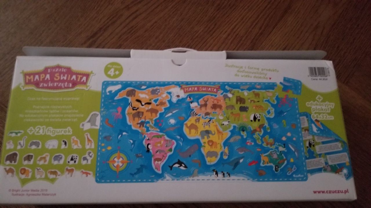 Puzzle mapa świata zwierzęta