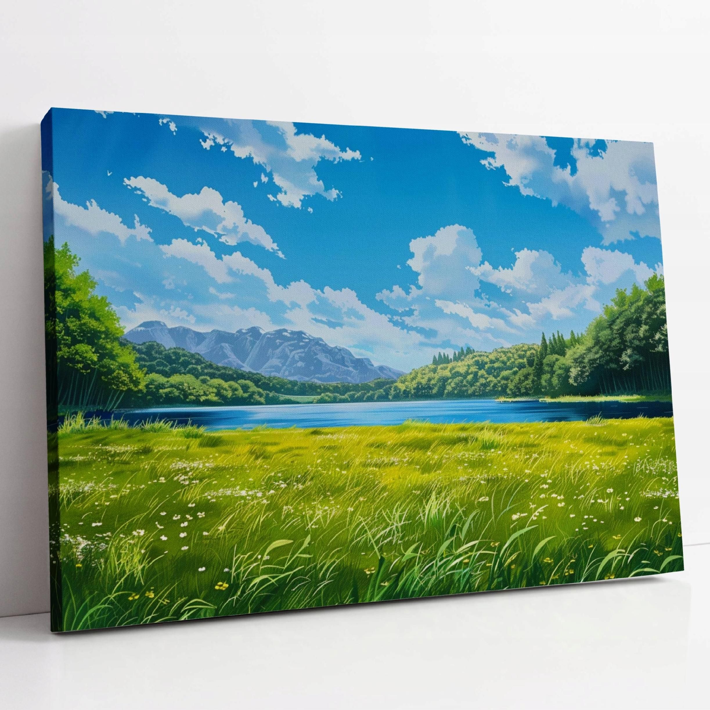 Obraz na płótnie "Łąka nad Jeziorem", 80x60 cm - Naturalne Piękno