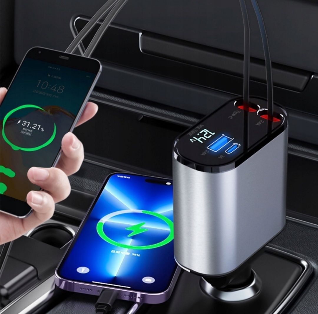 Ładowarka samochodowa 66W USB-C LIGHTING 4w1 adapter z zapalniczka