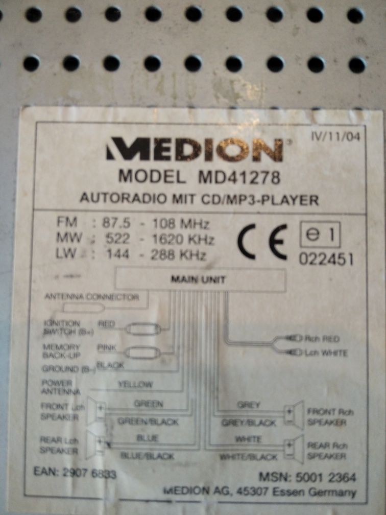 Автомагнітола Medion MD 41278 MP3 Germany