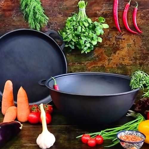 Казан чугунний 8,12,15,18л кришкою сковородою форми Wok Наша Майстерня