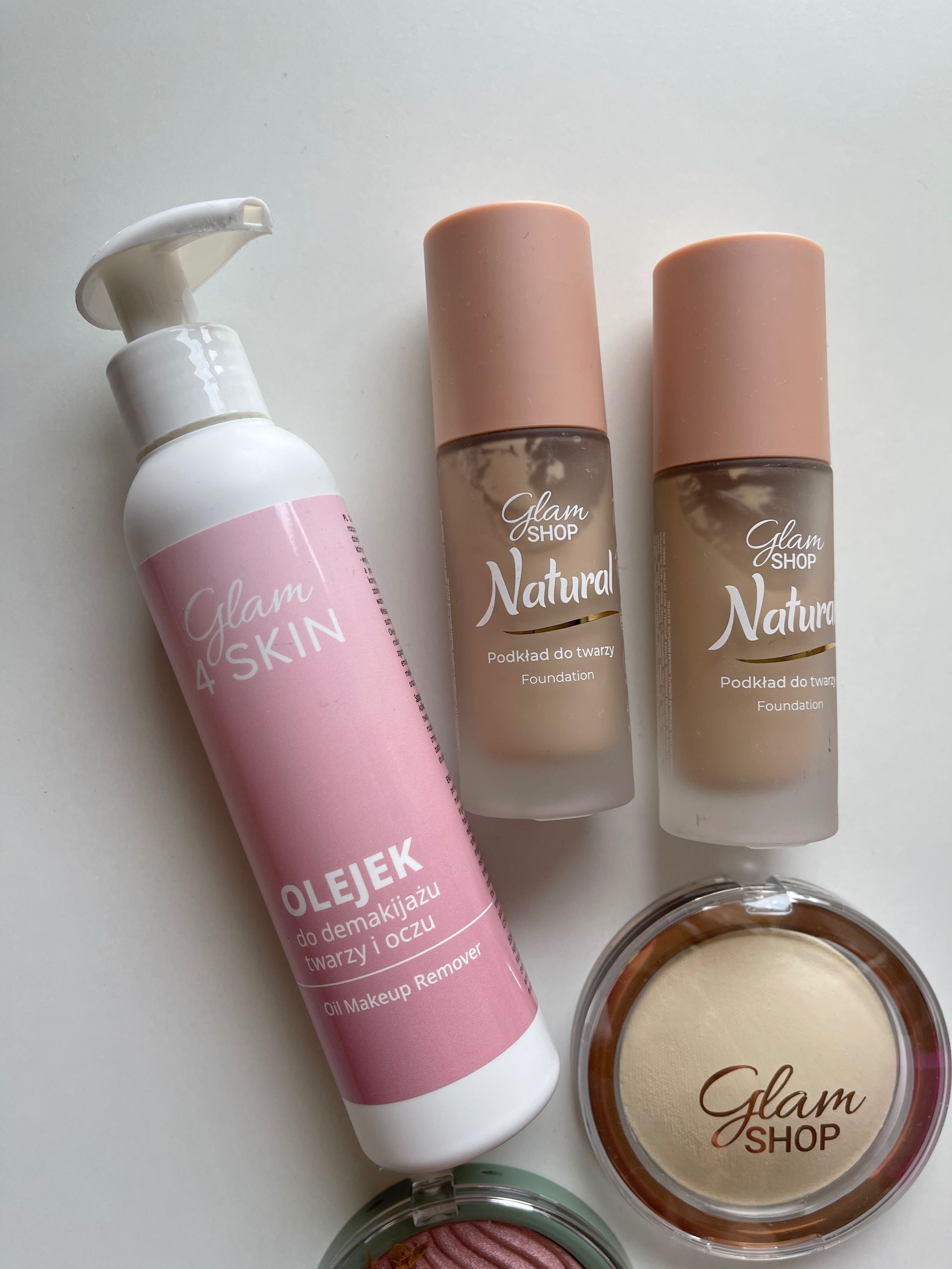 Glam shop ZESTAW podkład olejek do demakijażu GLAM 4 skin róż woalka