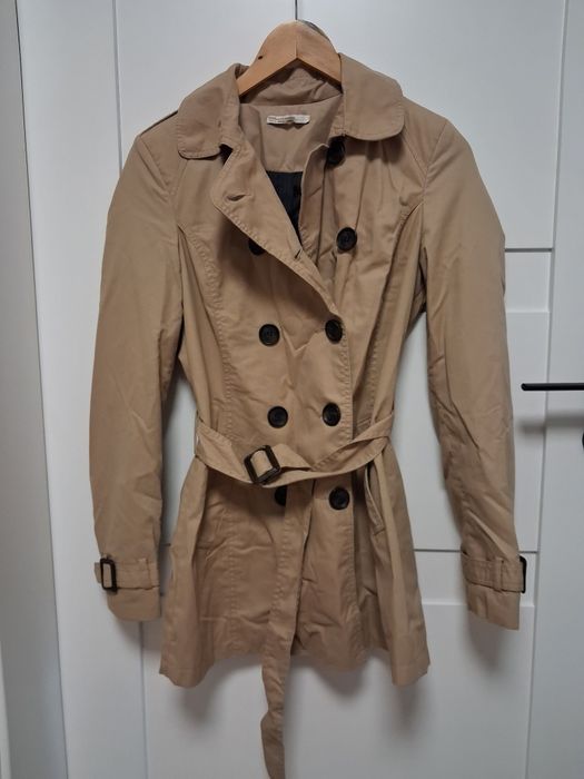 Stradivarius płaszcz trencz beżowy damski  S