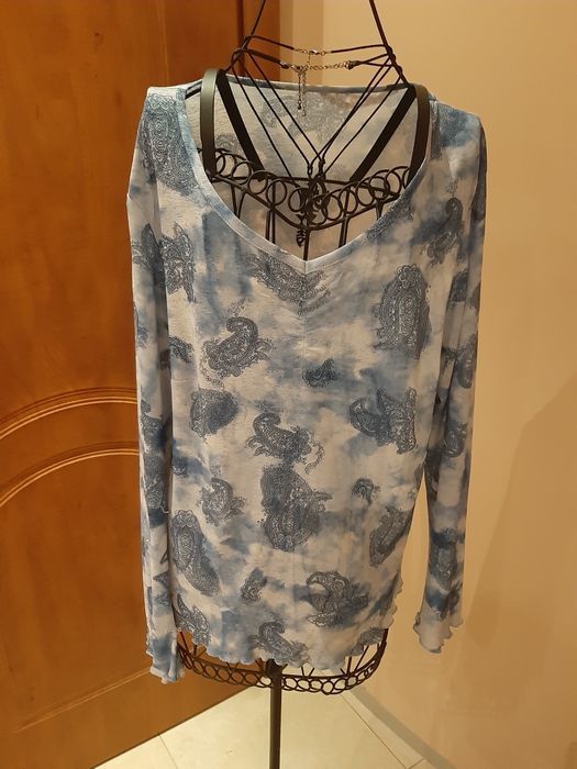 Koszulka siatka vintage angielska niebieska woda vintage używana wady