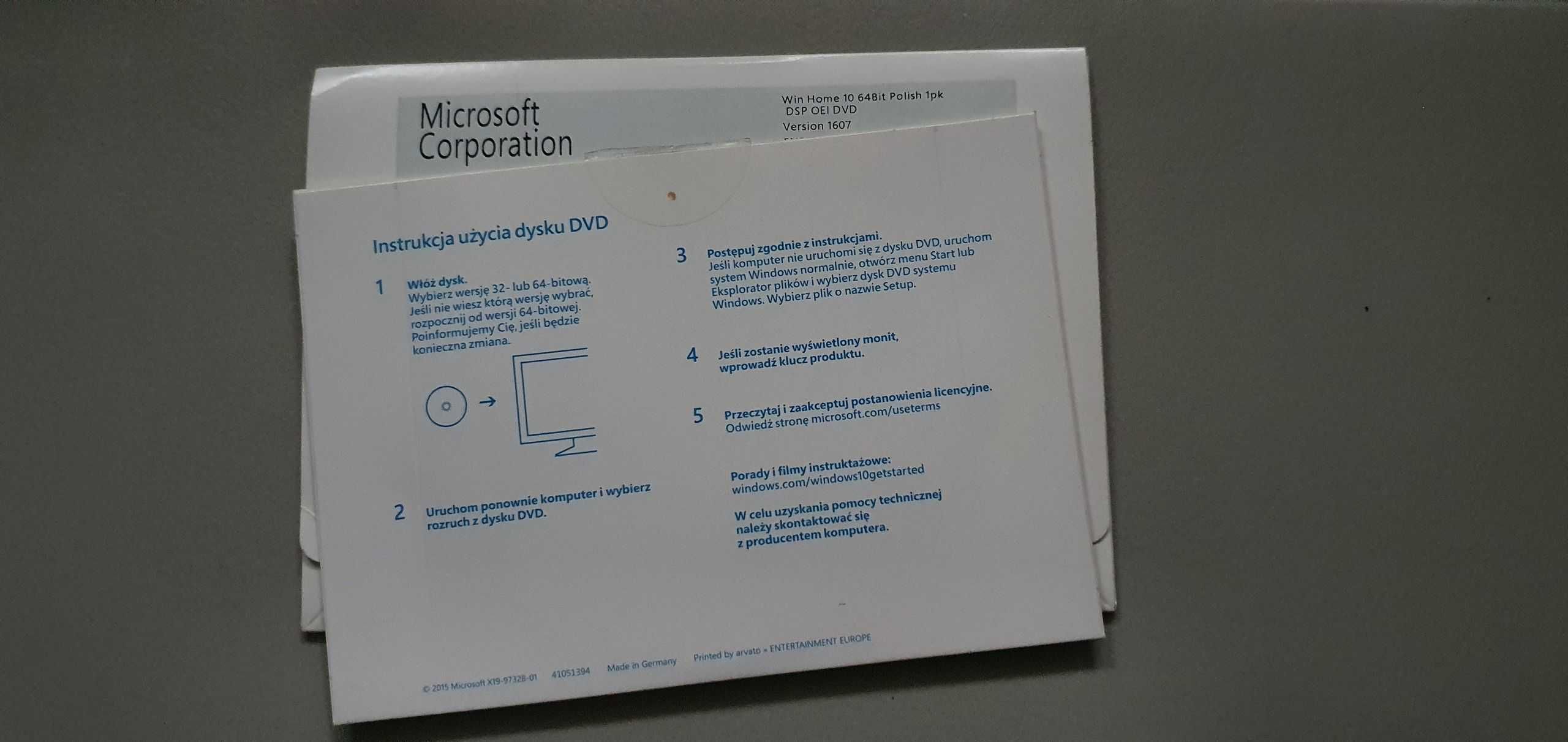 Microsoft Windows 10 Home DVD licencja, opakowanie, klucz oryginał
