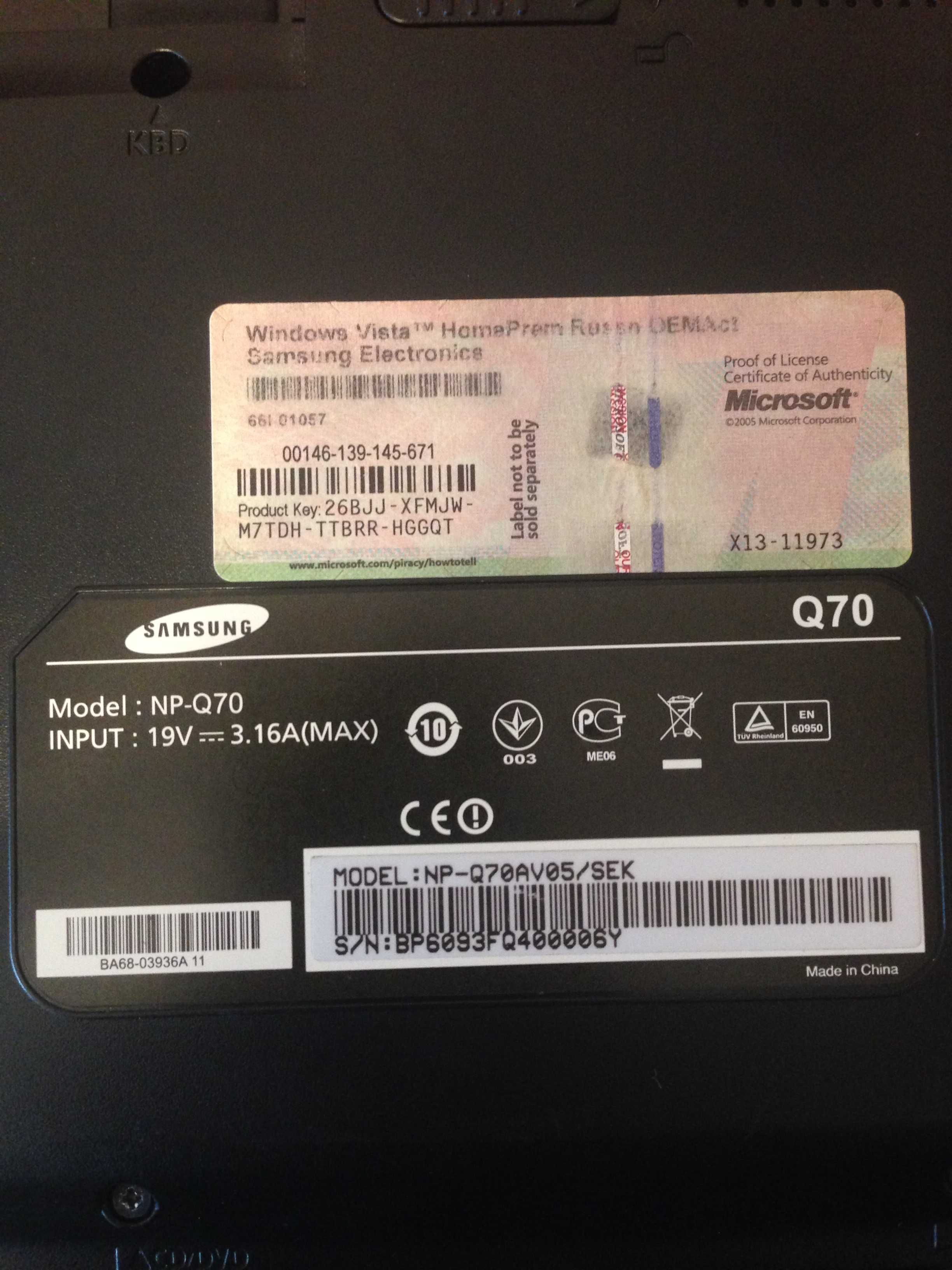 Ноутбук Samsung NP-Q70 на запчасти