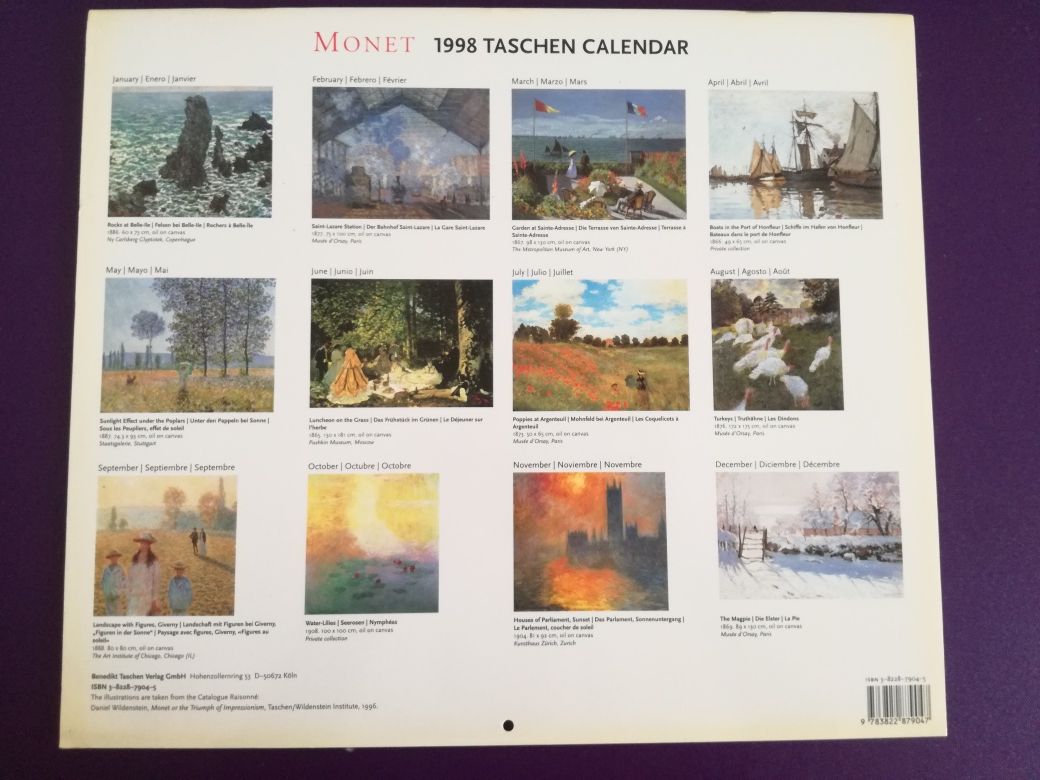 Calendar Taschen 1998
Monet, 
- Van Gogh, 
- Matisse.v.p.ind