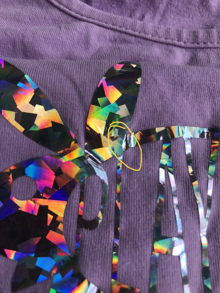Playboy t-shirt bluzka M filoletowa holograficzny napis króliczek