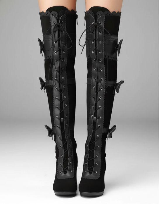 Kozaczki lolita sexy cute za kolano czarne wiązane 41