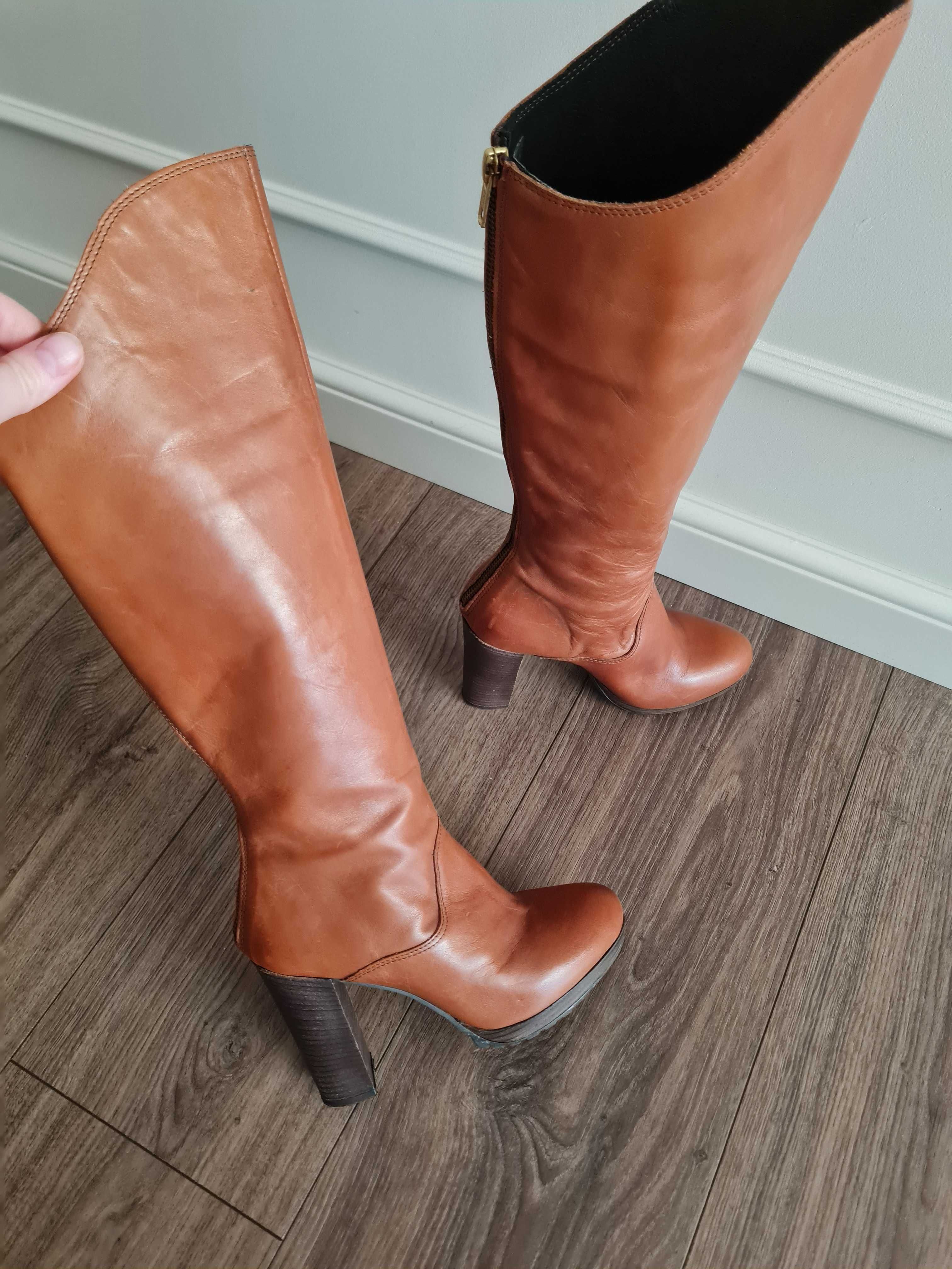 L'ESTROSA Kozaki Skorzane Camel na Słupku 36