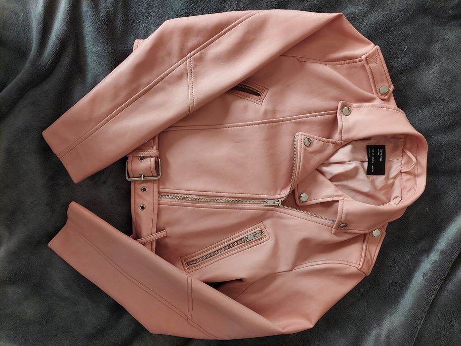 Kurtka skórzana ramoneska biker bershka pudrowy róż M aesthetic