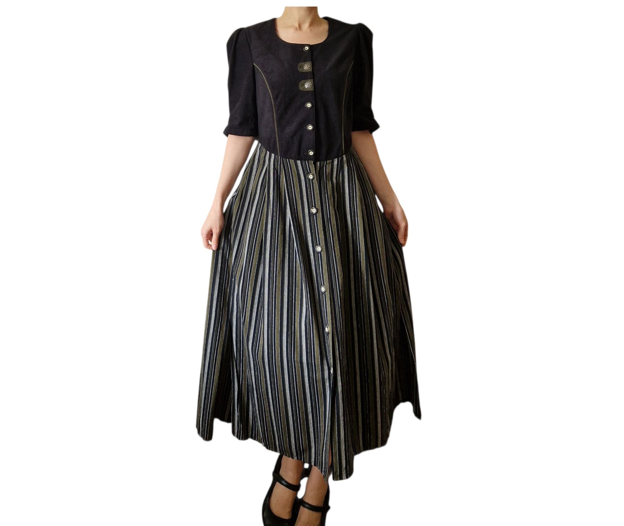 Vintage midi cottagecore gorsetowa sukienka