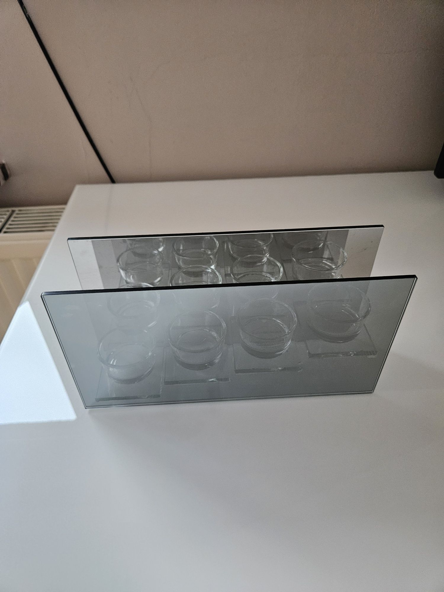 Świecznik szklany lustrzany na podgrzewacze  glamour x 4 prostokątny