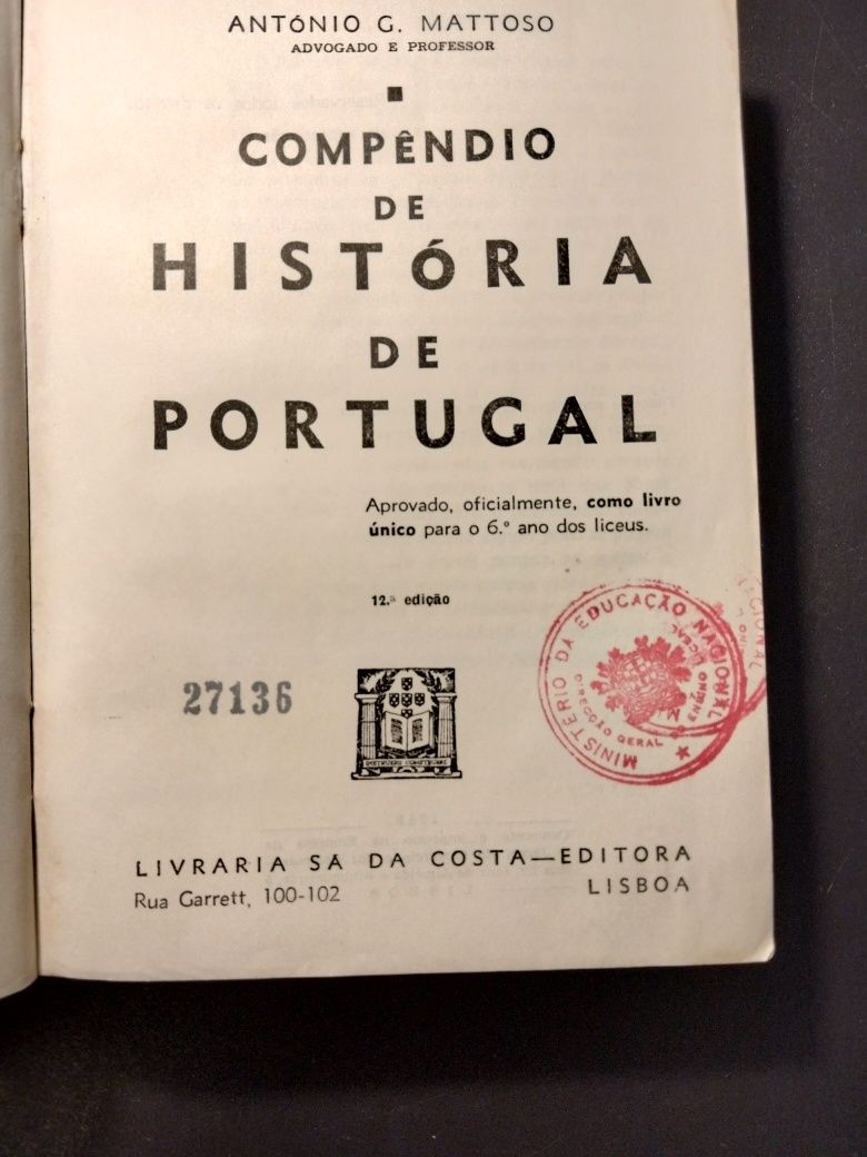 Livro raro - Compêndio de História de Portugal