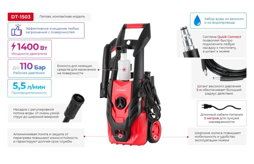 Мийка високого тиску1200 1400Вт, 1600Вт INTERTOOL DT-1503