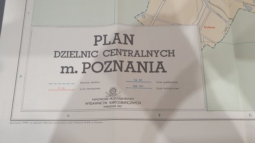 Poznań mapa, plan miasta rok 1960