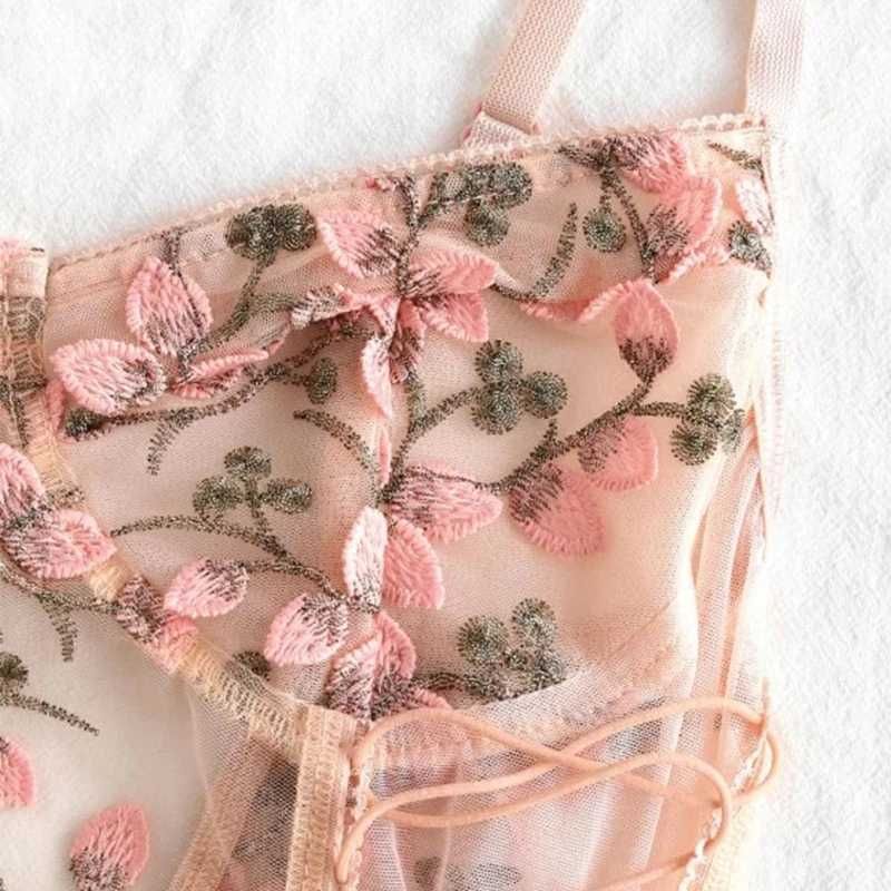 Body Sensual Renda Transparente com Flores