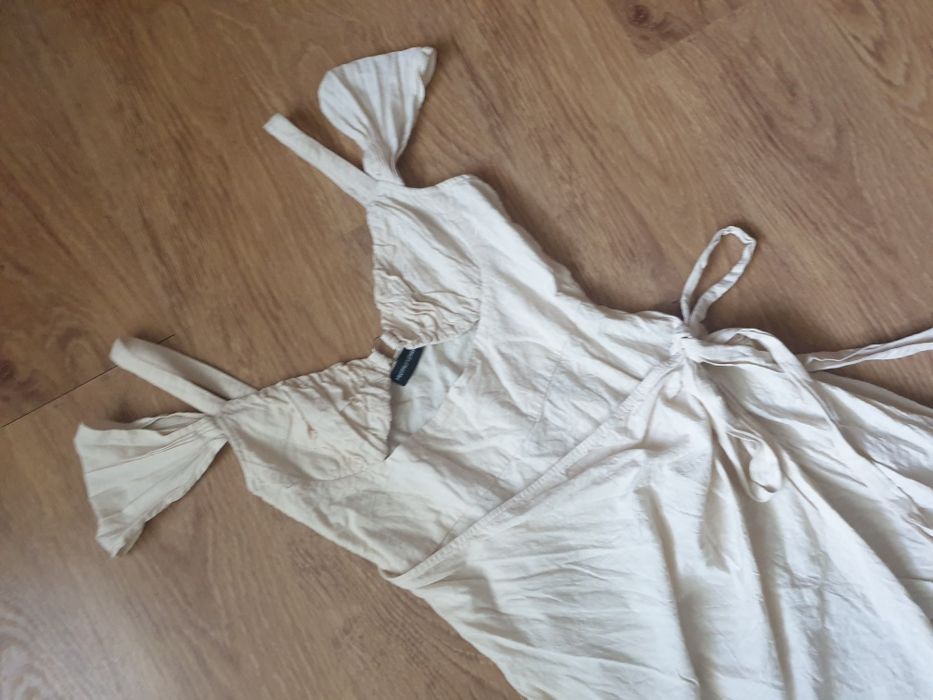 Beżowa letnia sukienka, bawełna M/L, boho