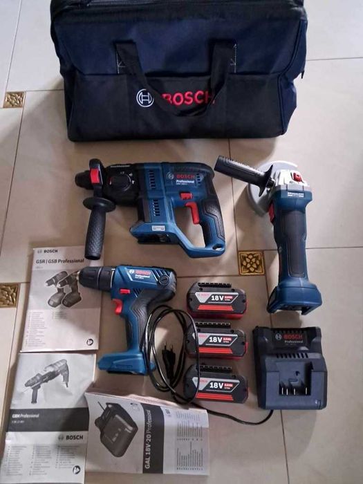 Zestaw  Bosch Professional młotowiertarka wkrętarka szlifierka  3 akum