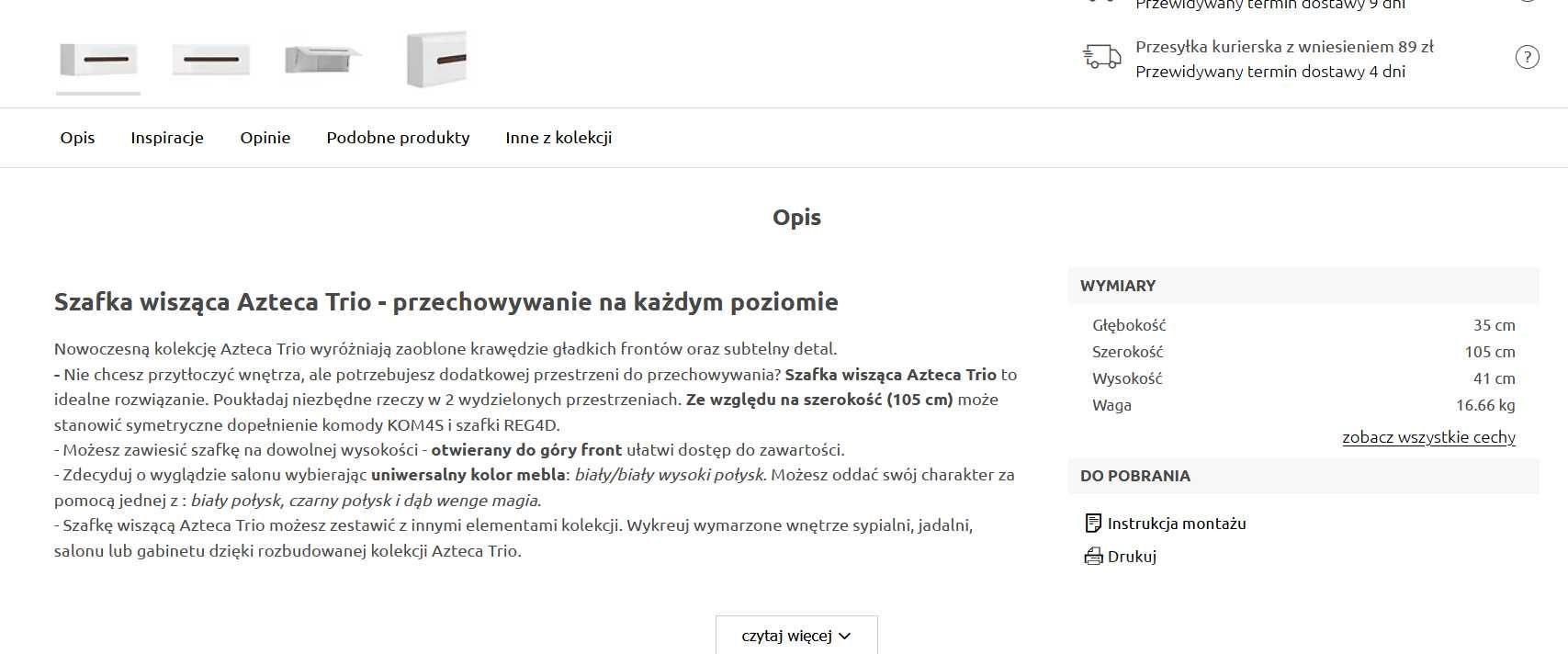 BRW Szafka wisząca S205 Azteca Trio 105 x 41 x35 Nowa Kraków Nowa Huta