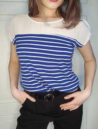 Niebieska bluzka w białe paski tshirt rozmiar M